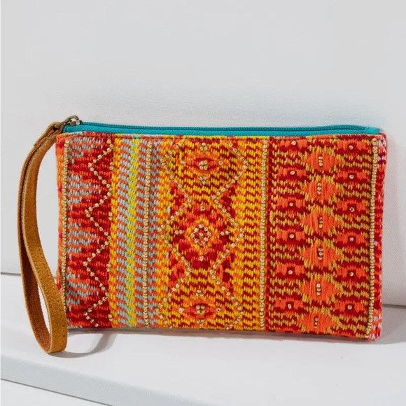 Handbeaded Bohemian Vibrant Orange and Teal Women's Clutch NWT - Picture 3 of 12